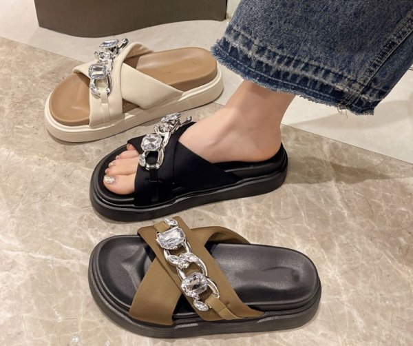 画像4: Women's  Chain and rhinestone platform sandals and slippersBeach Sandals ユニセックス厚底プラットフォームラインストーン&チェーンサンダルスリッパ (4)
