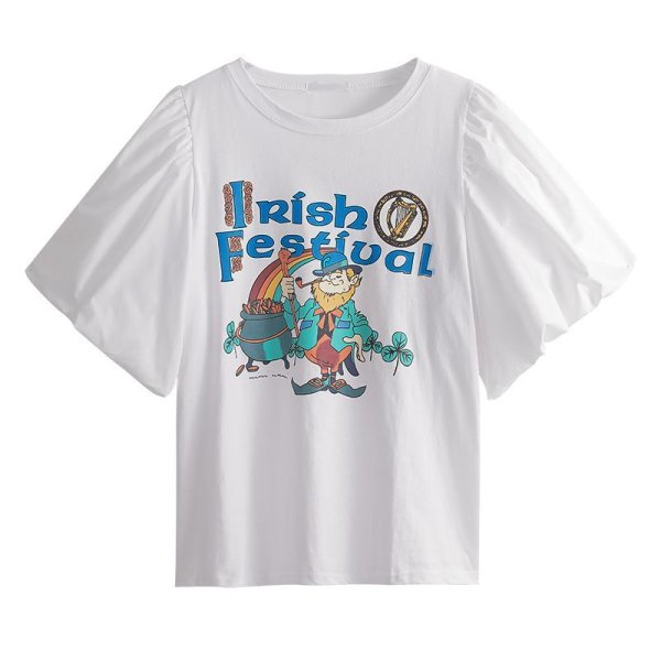 画像2: Illustration Puff sleeve oversized T-shirt short-sleeved 　パフスリーブイラストラウンドネック半袖 Tシャツ (2)