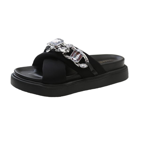画像1: Women's  Chain and rhinestone platform sandals and slippersBeach Sandals ユニセックス厚底プラットフォームラインストーン&チェーンサンダルスリッパ (1)