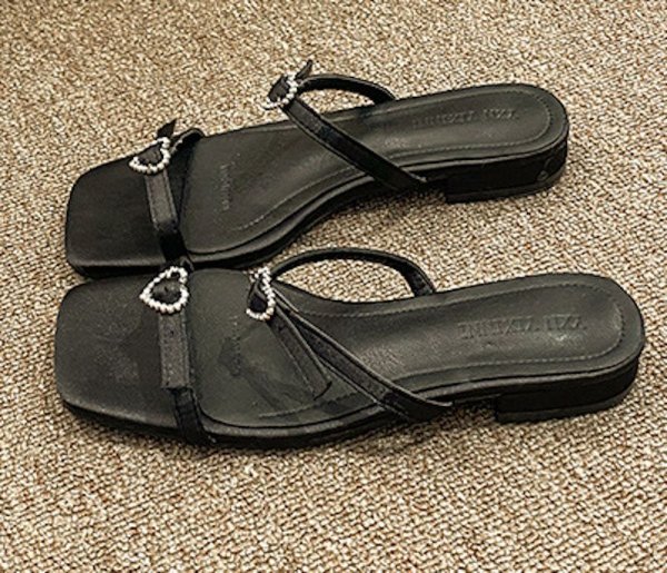 画像6: Women's Rhinestone heart flat sandal slippers Beach Sandals ユニセックス厚底フラットラインストーン&ハートサンダルスリッパ (6)