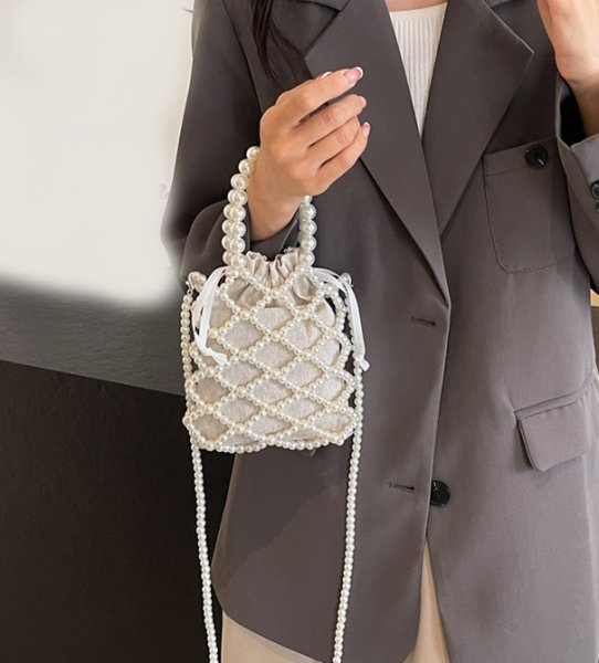 画像3: Handmade pearl tote shoulder crossbody bag 　 ハンドメイドパールスモールトートショルダークロスボディーポシェットバッグ (3)