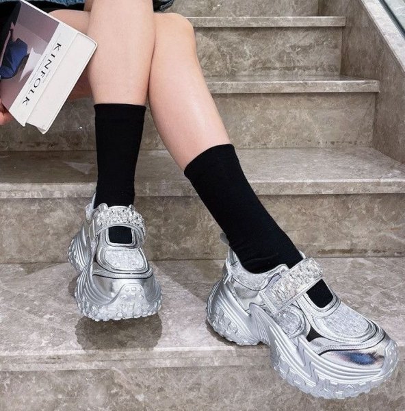 画像8: Chunky sole rhinestone velcro sneakers　男女兼用ユニセックスチャンキーソール厚底ラインストーンベルクロスニーカー (8)