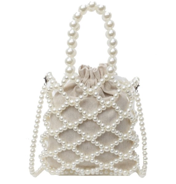 画像1: Handmade pearl tote shoulder crossbody bag 　 ハンドメイドパールスモールトートショルダークロスボディーポシェットバッグ (1)