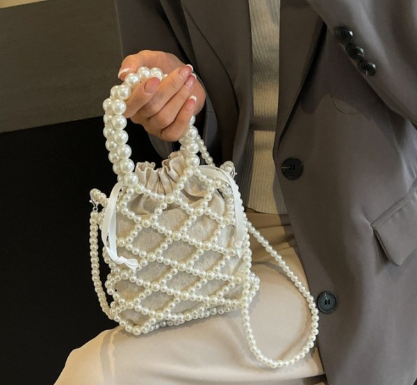 画像4: Handmade pearl tote shoulder crossbody bag 　 ハンドメイドパールスモールトートショルダークロスボディーポシェットバッグ (4)