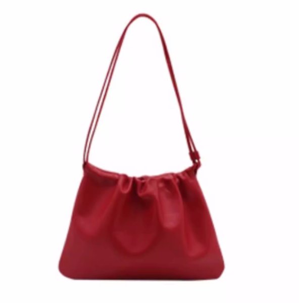 画像14:  soft leather drawstring bag One shoulder High-end pleated cloud bag  tote bag　レザー巾着ワンショルダープリーツクラウドトートショルダーポシェットバッグ (14)