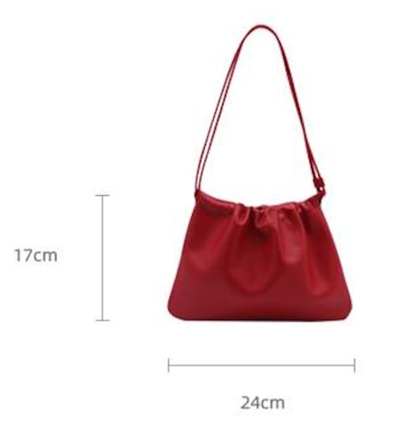 画像5:  soft leather drawstring bag One shoulder High-end pleated cloud bag  tote bag　レザー巾着ワンショルダープリーツクラウドトートショルダーポシェットバッグ (5)