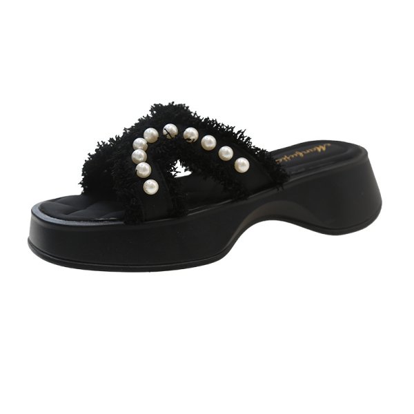 画像2: Women's Wedge platform Pearl wedge sandals   slippers 　ユニセックス厚底プラットフォームパールサンダルスリッパ (2)