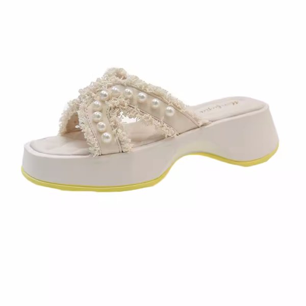 画像3: Women's Wedge platform Pearl wedge sandals   slippers 　ユニセックス厚底プラットフォームパールサンダルスリッパ (3)
