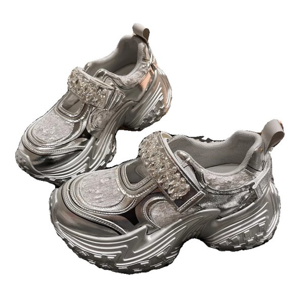 画像4: Chunky sole rhinestone velcro sneakers　男女兼用ユニセックスチャンキーソール厚底ラインストーンベルクロスニーカー (4)