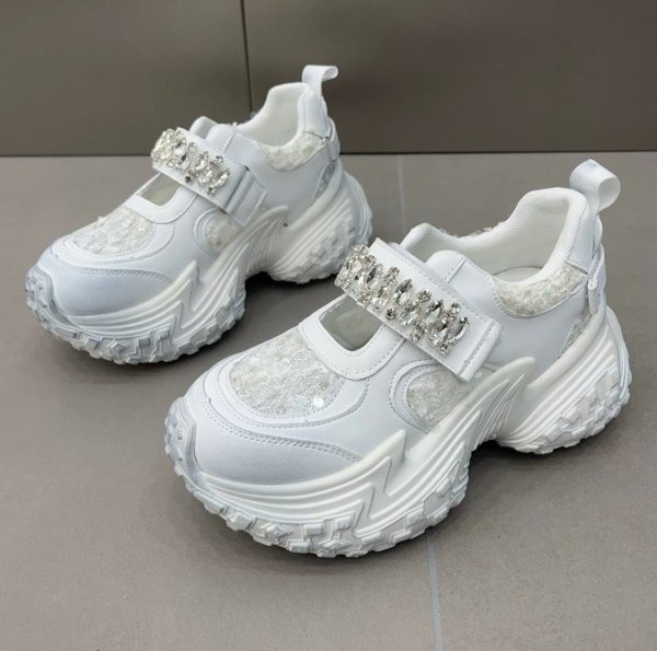 画像7: Chunky sole rhinestone velcro sneakers　男女兼用ユニセックスチャンキーソール厚底ラインストーンベルクロスニーカー (7)