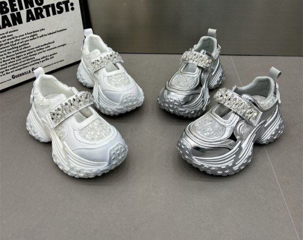 画像6: Chunky sole rhinestone velcro sneakers　男女兼用ユニセックスチャンキーソール厚底ラインストーンベルクロスニーカー (6)