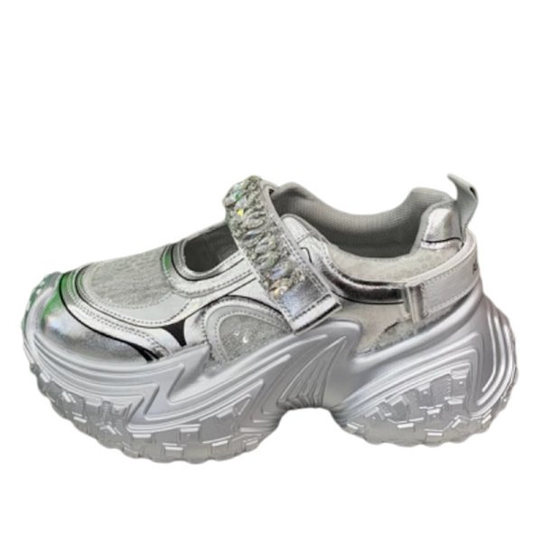 画像2: Chunky sole rhinestone velcro sneakers　男女兼用ユニセックスチャンキーソール厚底ラインストーンベルクロスニーカー (2)