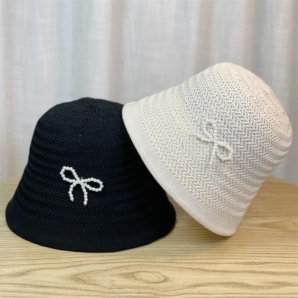 画像5: pearl ribbon raffia bucket hat　パールリボン付きラフィアバケットハット帽子ハット (5)