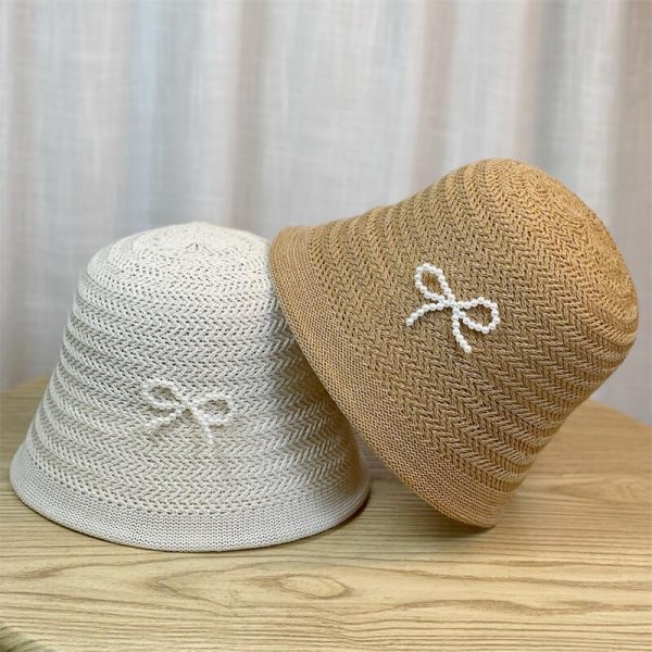 画像4: pearl ribbon raffia bucket hat　パールリボン付きラフィアバケットハット帽子ハット (4)