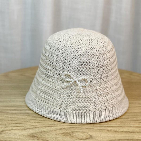 画像2: pearl ribbon raffia bucket hat　パールリボン付きラフィアバケットハット帽子ハット (2)