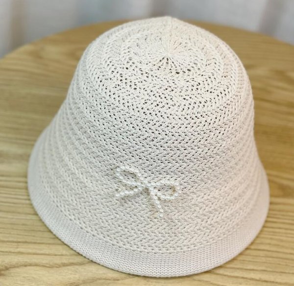 画像7: pearl ribbon raffia bucket hat　パールリボン付きラフィアバケットハット帽子ハット (7)