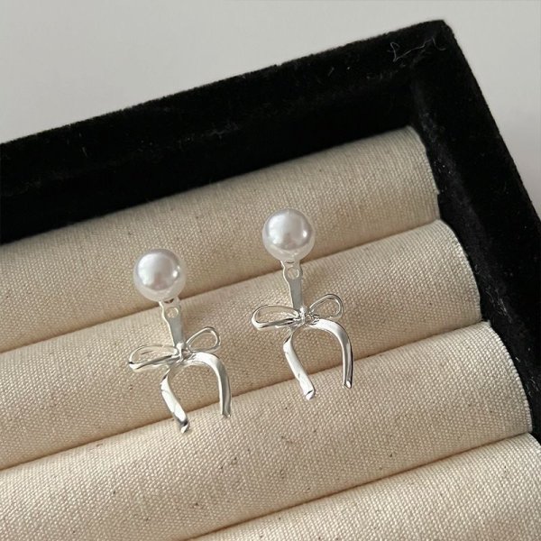 画像8:  Pearl & Ribbon Tie Ear Jacket Earring  リボンパールピアス イアリング (8)