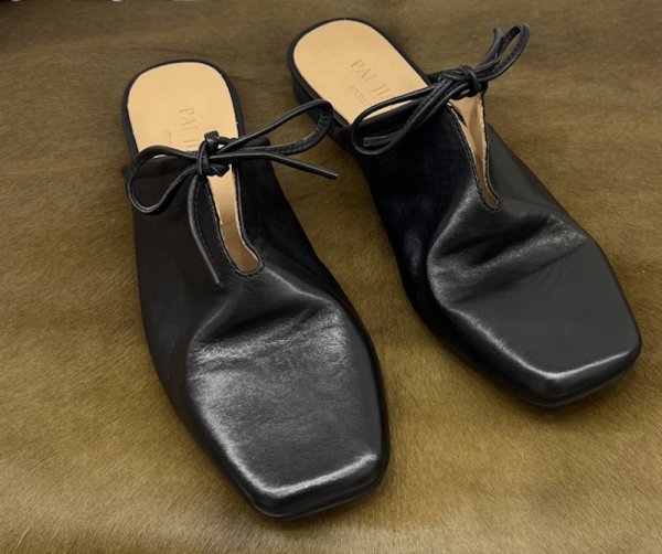 画像5: Lace-up thick heel sandals and mules  Slippers half pumps  ローヒールレースアップリボン レザーミュール サンダルスリッパパンプス (5)