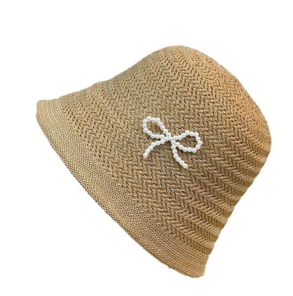 画像1: pearl ribbon raffia bucket hat　パールリボン付きラフィアバケットハット帽子ハット (1)