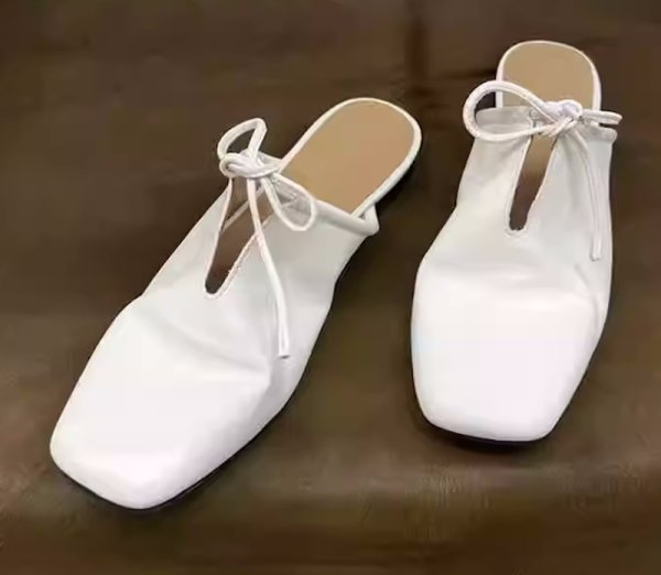 画像4: Lace-up thick heel sandals and mules  Slippers half pumps  ローヒールレースアップリボン レザーミュール サンダルスリッパパンプス (4)