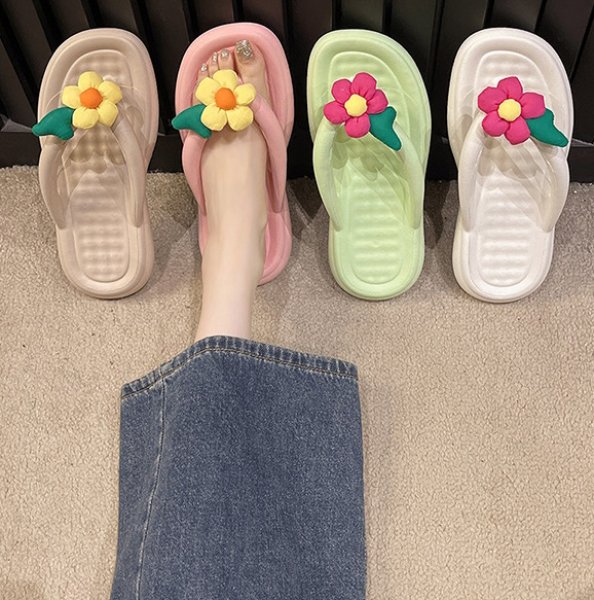 画像7: Women's Down Flower Thong Sandals Slippers　ユニセックスダウンフラワートングサンダルスリッパ (7)