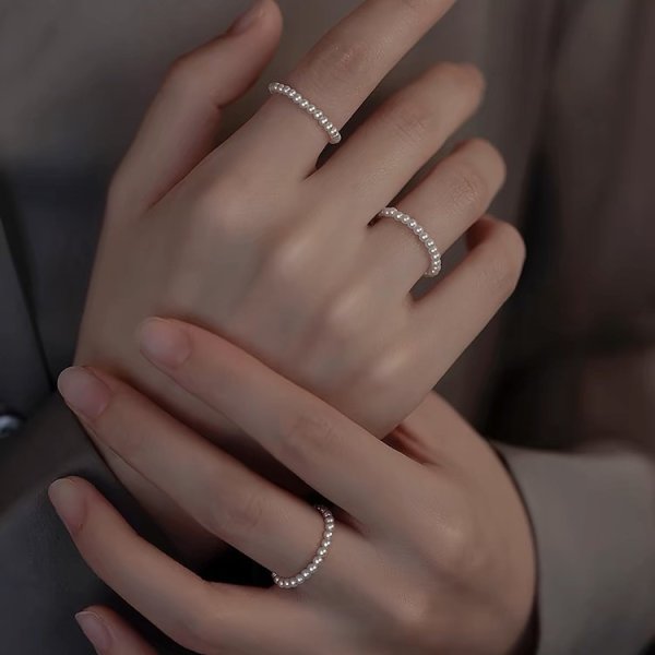 画像4: s925 sterling silver retro high-end stacking pearl plain ring シルバー925パールリング指輪2mm 3mm (4)