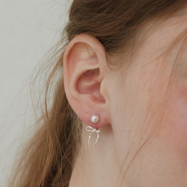 画像9:  Pearl & Ribbon Tie Ear Jacket Earring  リボンパールピアス イアリング (9)