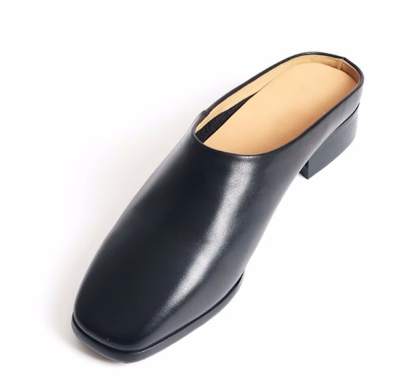 画像1: Low heel Elegant Classic Leather Mules Sandals Slippers half pumps  ローヒールエレガントクラシック レザーミュール サンダルスリッパパンプス (1)