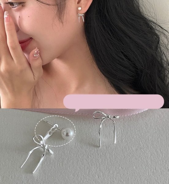 画像6:  Pearl & Ribbon Tie Ear Jacket Earring  リボンパールピアス イアリング (6)