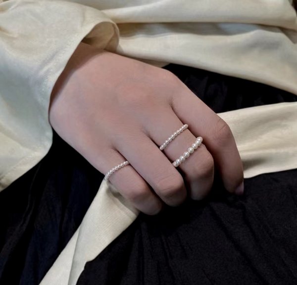 画像2: s925 sterling silver retro high-end stacking pearl plain ring シルバー925パールリング指輪2mm 3mm (2)