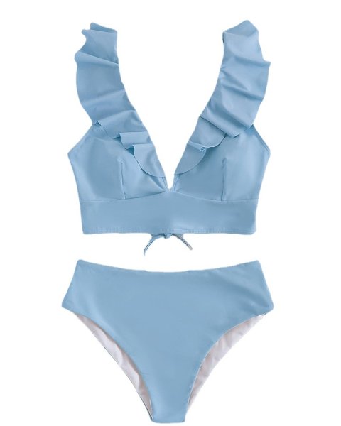 画像11: Women's multi-color ruffled v-neck split swimsuit high waist split bikini 　マルチカラーフリル v ネックスハイウエストプリットビキニスイムウエア (11)