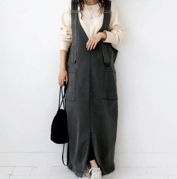 画像10: Women's Adult Overall Skirt Loose Wide Leg Dress Suspender Skirt maxi dress　ロング丈サロペットサスペンダースカートワンピース ドレス (10)