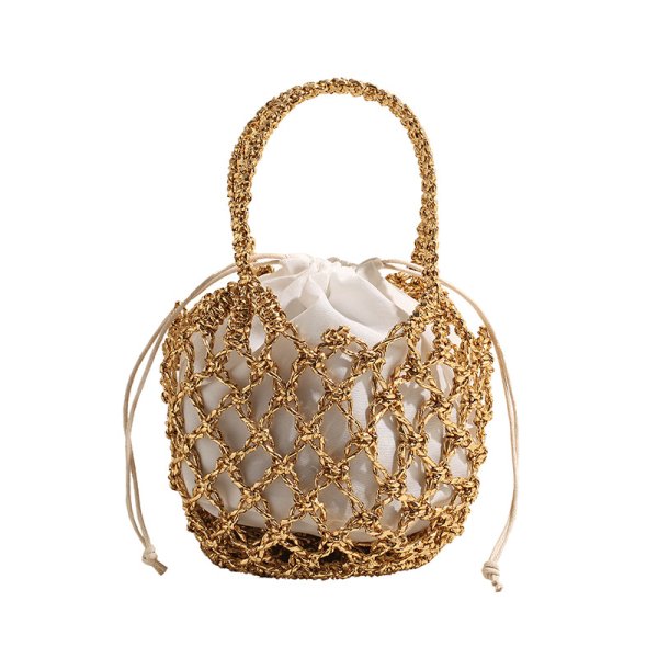 画像1:  mesh PVC material  drawstring Tote  Bag　メッシュPVC編み込みトートショルダーバッグ (1)