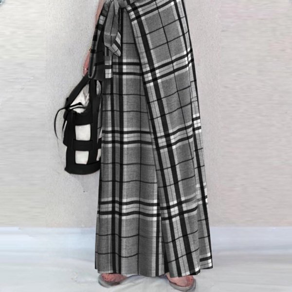 画像2: Women's Check traditional pleated long pleated skirt  long maxi length　チェック柄プリーツミディアムロング丈スカート (2)
