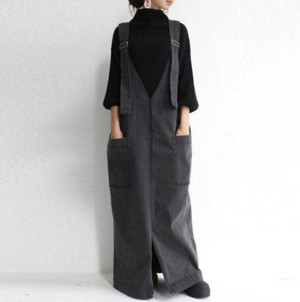 画像3: Women's Adult Overall Skirt Loose Wide Leg Dress Suspender Skirt maxi dress　ロング丈サロペットサスペンダースカートワンピース ドレス (3)