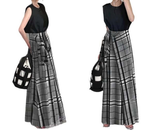 画像5: Women's Check traditional pleated long pleated skirt  long maxi length　チェック柄プリーツミディアムロング丈スカート (5)