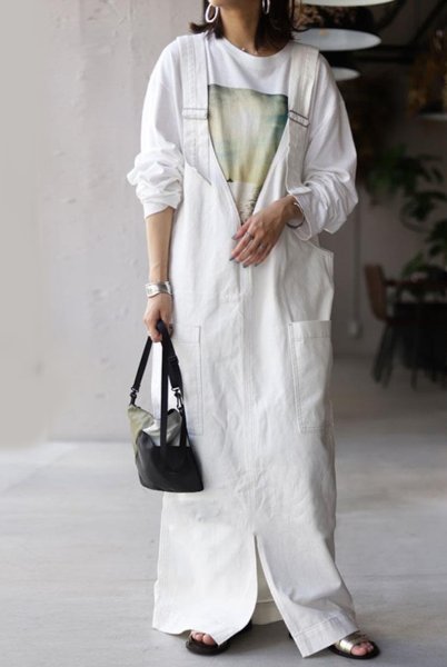 画像2: Women's Adult Overall Skirt Loose Wide Leg Dress Suspender Skirt maxi dress　ロング丈サロペットサスペンダースカートワンピース ドレス (2)