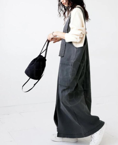 画像9: Women's Adult Overall Skirt Loose Wide Leg Dress Suspender Skirt maxi dress　ロング丈サロペットサスペンダースカートワンピース ドレス (9)