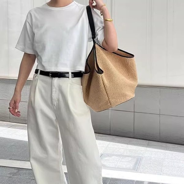 画像15:  large capacity straw tote shoulder crossbody basket bag　ラージキャパシティーカゴ籠トートショルダークロスボディーバッグ (15)