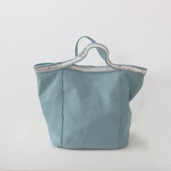 画像5: Rhinestone Canvas Tote Eco Bag　ラインストーンハンドルトートショルダーエコバッグ (5)