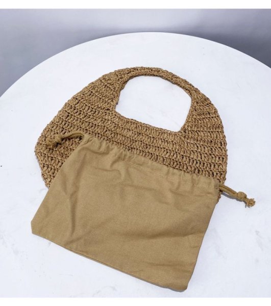 画像11: One-handle handmade straw basket bag　ワンハンドル籠カゴトートショルダーバッグ (11)