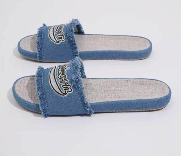 画像5: Women's Alphabet logo embroidered flat denim sandals slippers　ユニセックスアルファベットロゴ刺繍フラットサンダルスリッパ (5)