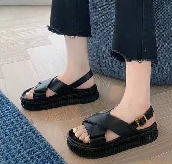 画像10: Women's cross strap buckle platform  Sandals Slippers　ユニセックスクロスストラップ厚底プラットフォームレザーサンダルスリッパ (10)