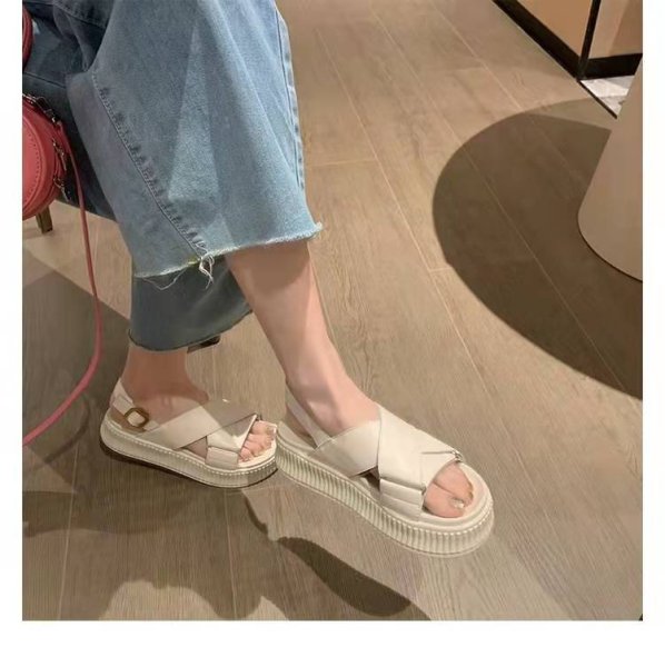 画像7: Women's cross strap buckle platform  Sandals Slippers　ユニセックスクロスストラップ厚底プラットフォームレザーサンダルスリッパ (7)