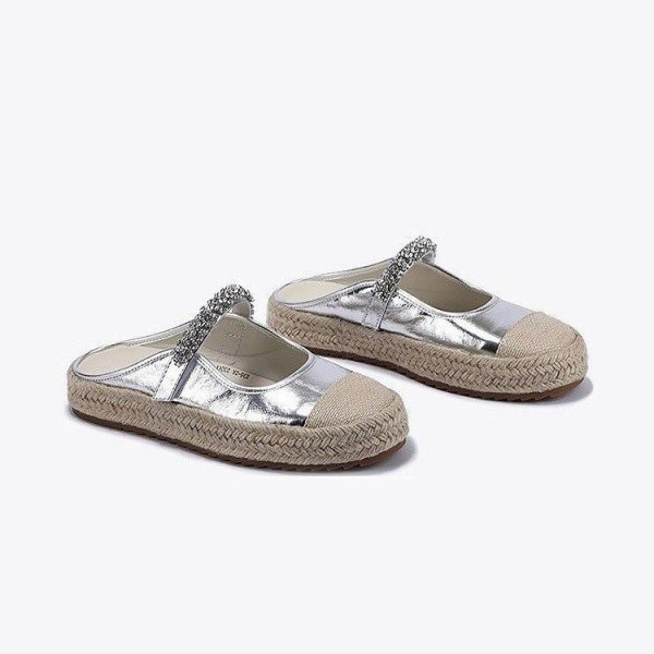 画像3:  Rhinestone straps Espadrille half pumps Sandal slippers  フラットラインストーンストラップ エスパドリーユハーフパンプス サンダルスリッパ (3)