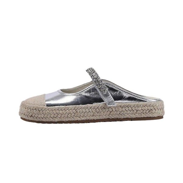 画像1:  Rhinestone straps Espadrille half pumps Sandal slippers  フラットラインストーンストラップ エスパドリーユハーフパンプス サンダルスリッパ (1)