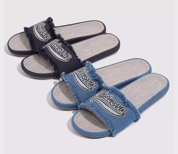 画像3: Women's Alphabet logo embroidered flat denim sandals slippers　ユニセックスアルファベットロゴ刺繍フラットサンダルスリッパ (3)