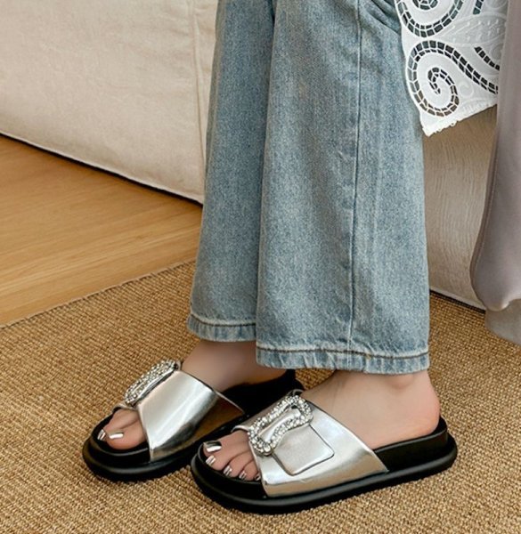 画像5: Women's  Rhinestone buckle thick sole casual slippers sandals　ユニセックスラインストーンバックル厚底プラットフォームサンダルスリッパ (5)