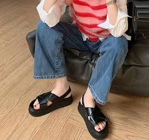 画像6: Women's cross strap buckle platform  Sandals Slippers　ユニセックスクロスストラップ厚底プラットフォームレザーサンダルスリッパ (6)