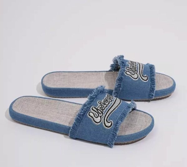 画像6: Women's Alphabet logo embroidered flat denim sandals slippers　ユニセックスアルファベットロゴ刺繍フラットサンダルスリッパ (6)
